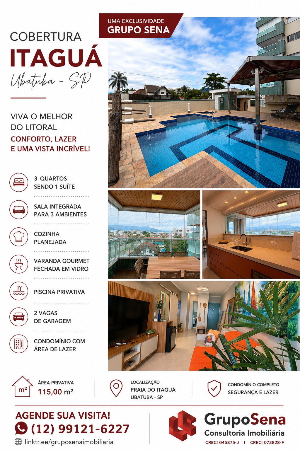 Apartamento Cobertura com vista para o mar no 5º e último andar