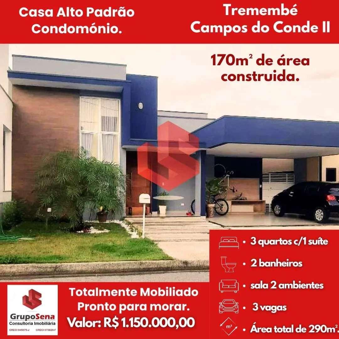 Casa à venda, no Condomínio Campos do conde 2   Chambord,  em Tremembé, Loteamento Residencial Campos do Conde II, com 3 quartos, 170m² - Grupo Sena Consultoria Imobiliária